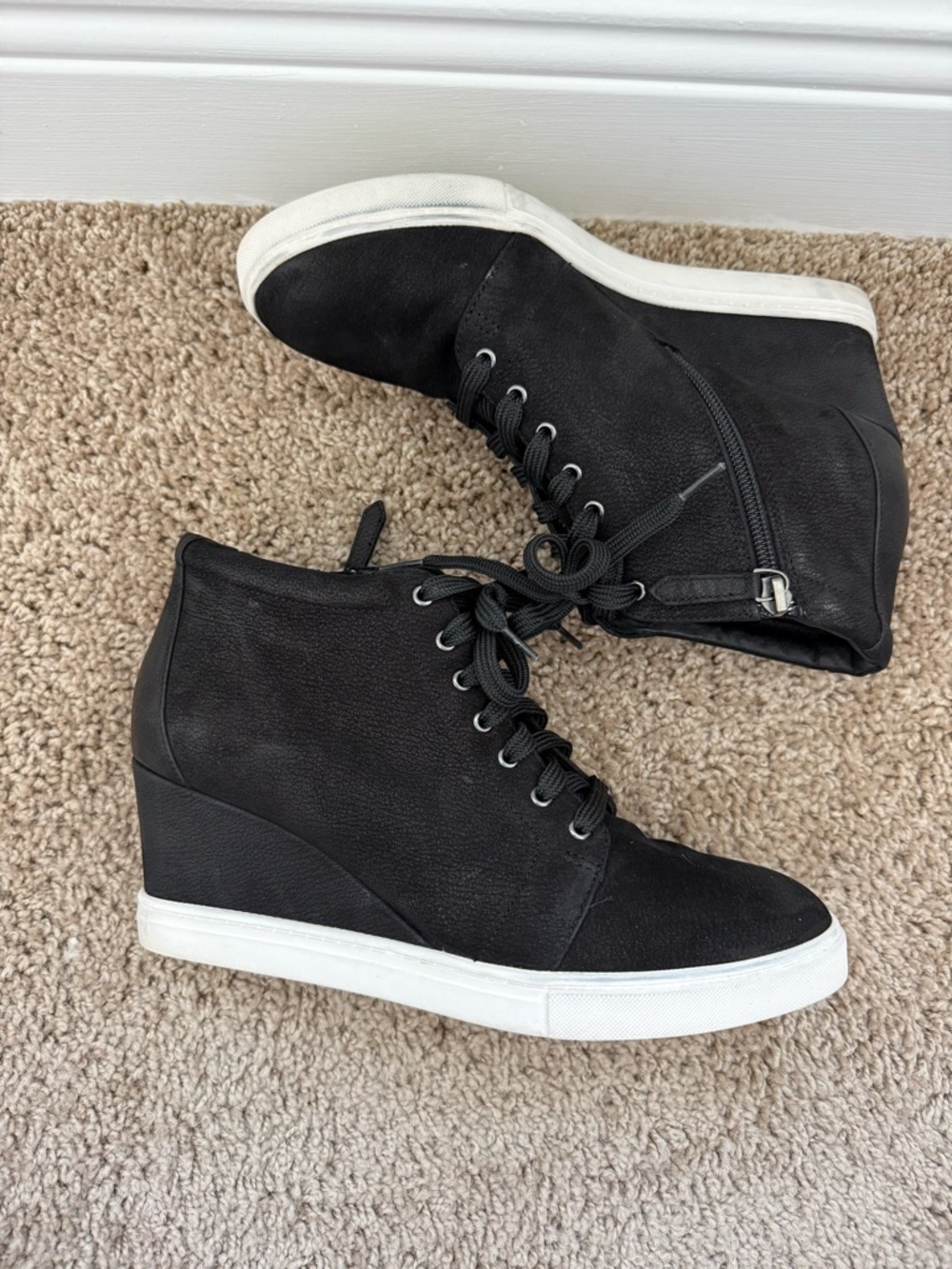 Caslon Black Lace-Up Wedge Sneakers with White Sole